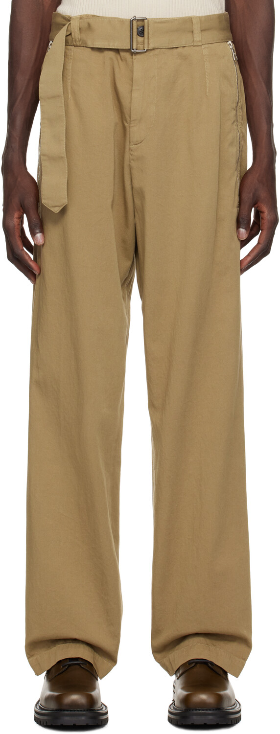

Бежевые прямые брюки с поясом Dries Van Noten