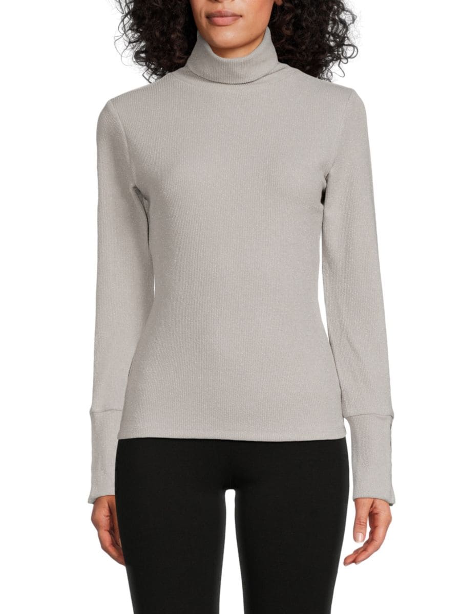 

Блестящий водолазный свитер в рубчик Andrew Marc, цвет Metallic Grey