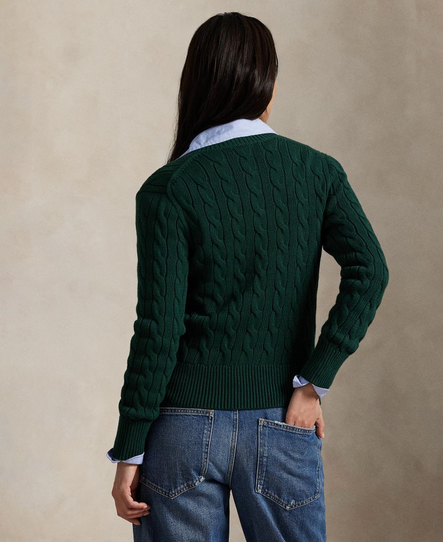 Женский хлопковый кардиган крупной вязки с круглым вырезом Polo Ralph Lauren, Moss Agate — фото 4