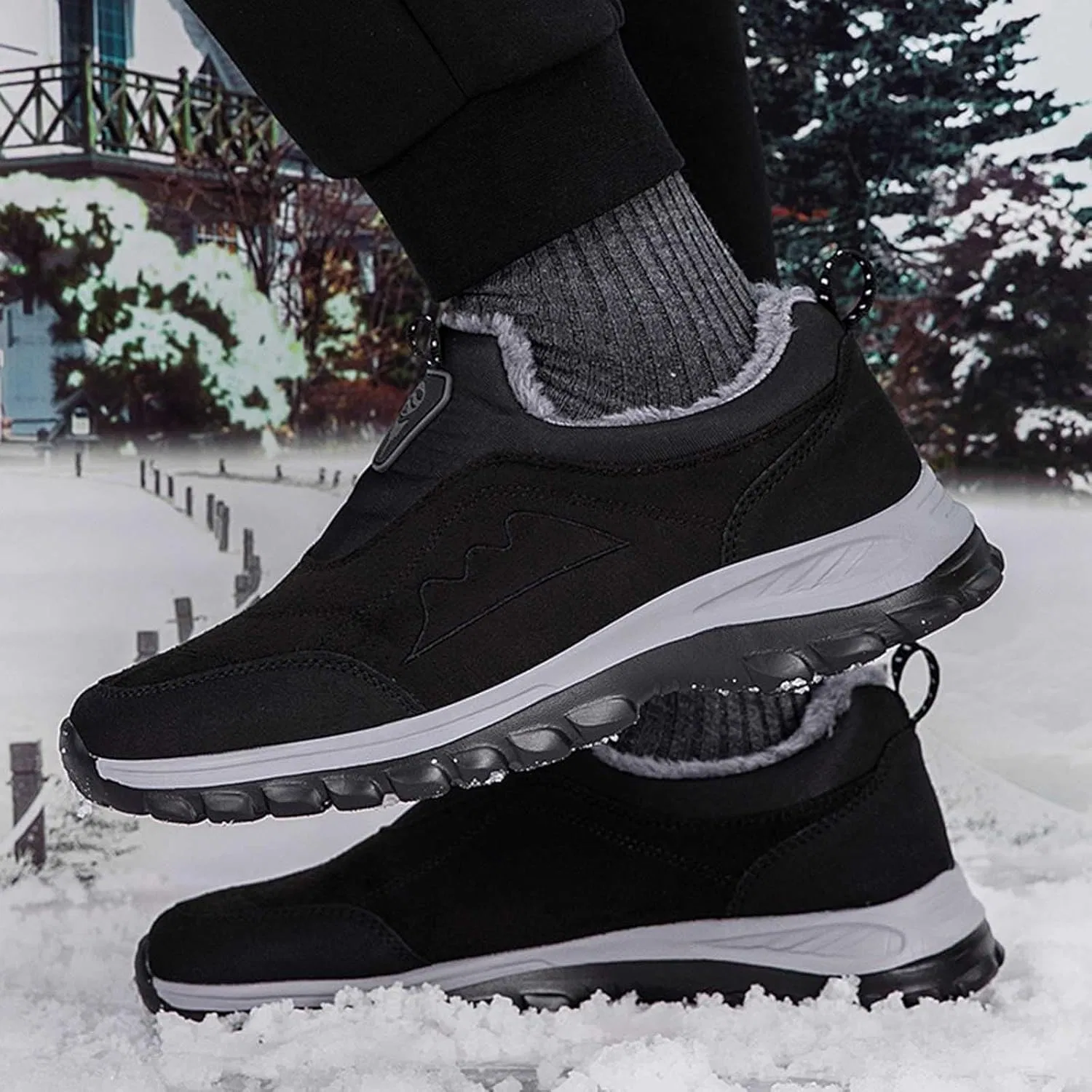 Ботинки Herren-Wanderstiefel, 2025, Neue Herren-Winterstiefel, warm, runder Zehenbereich, Flacher Absatz, lässig, rutschfest, bequem, Baumwollschuhe, Schneestiefel, wasserfeste Wanderstiefel für Herren Generic, Schwarz — фото 4