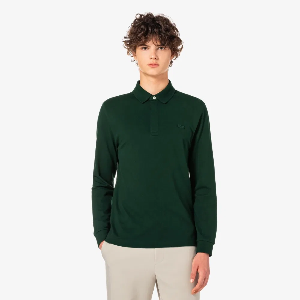 Мужская длинная футболка-поло Paris глубокого зелёного цвета от Lacoste