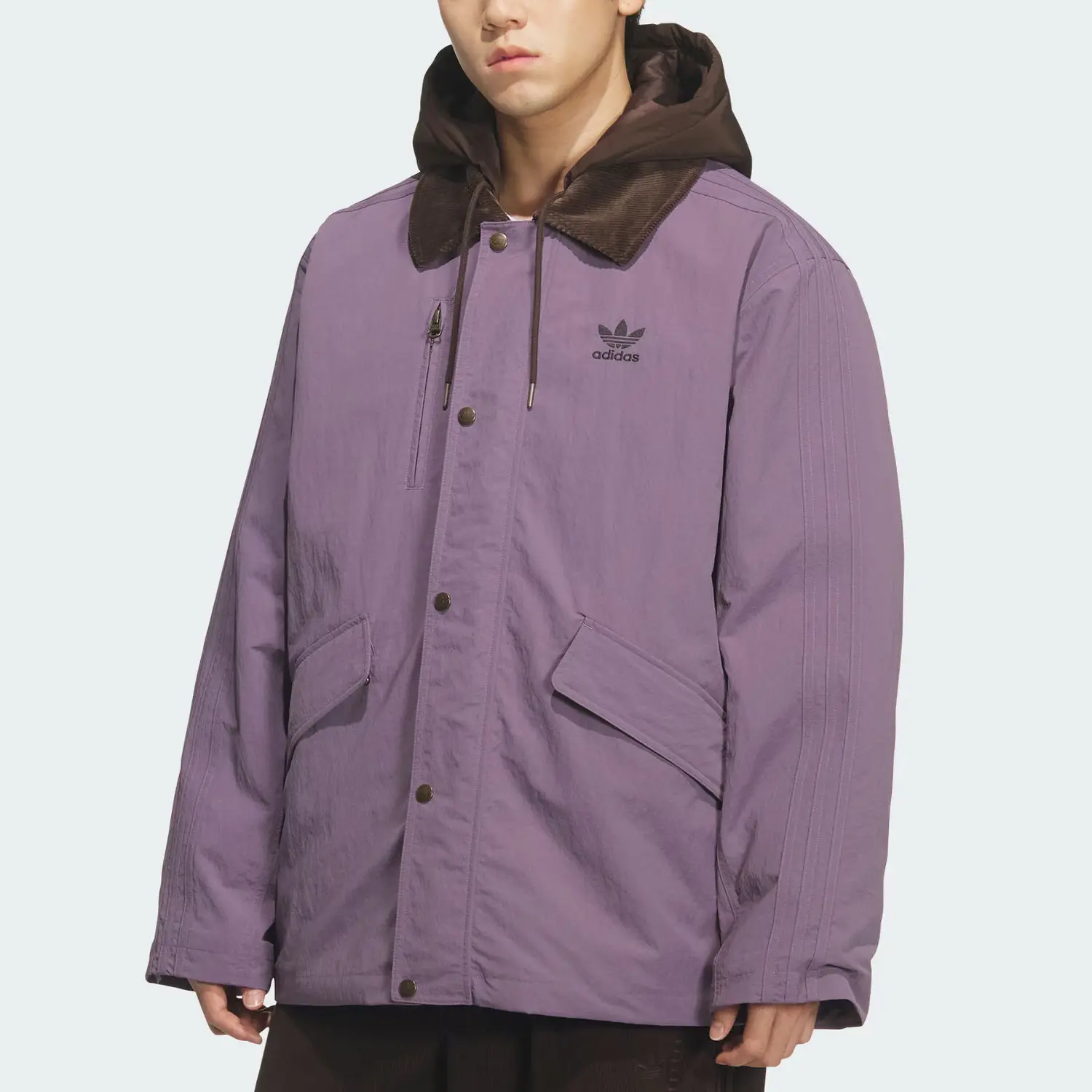 Fw25 2 в 1 утепленная куртка puffer jacket мужская Adidas Originals, темно-фиолетовый/темно-коричневый — фото 4