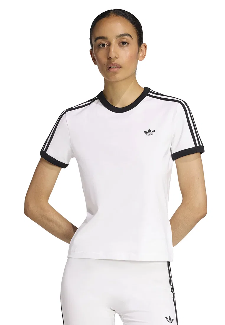 Футболка женская slim, 3 Stripes Adidas, белый/черный
