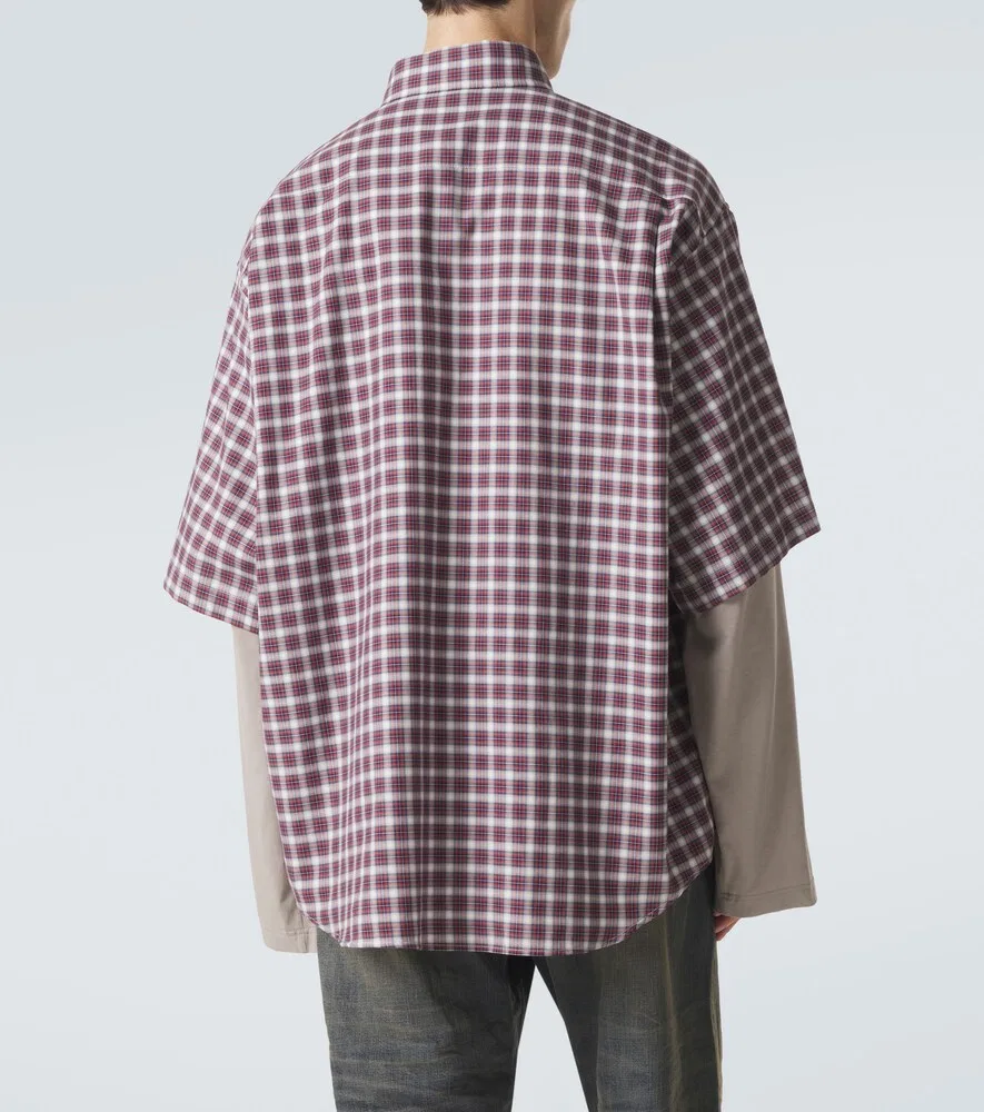 Многослойная клетчатая хлопковая рубашка Balenciaga, красный — фото 4