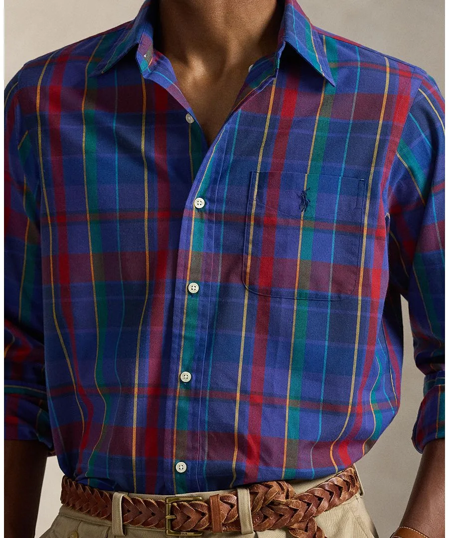 Мужская классическая клетчатая рубашка для активного отдыха Polo Ralph Lauren, синий красный мультиколор — фото 4