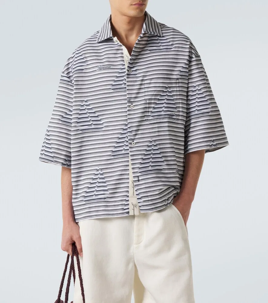 Полосатая хлопковая рубашка для боулинга Jacquemus, белый — фото 3