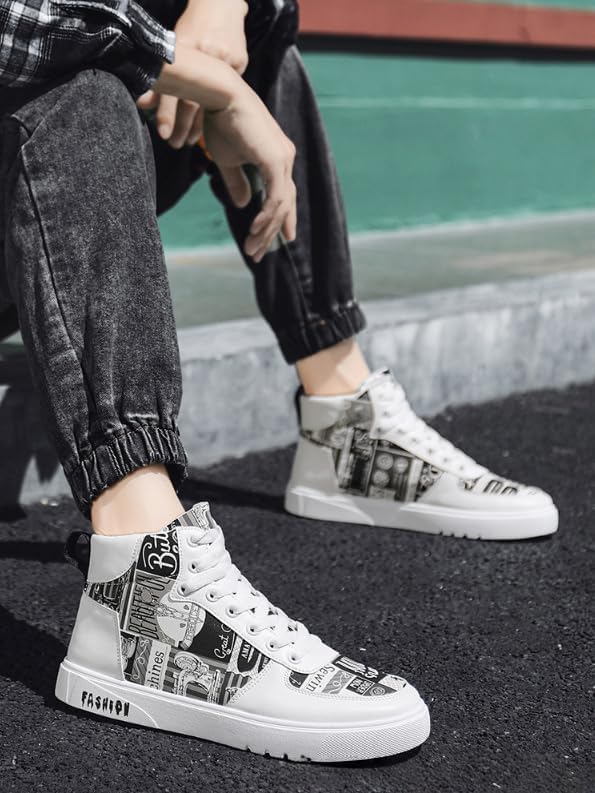 Модные мужские кроссовки Hhhchpm High Top с шнуровкой, повседневная обувь для прогулок на улице - противоскользящие и долговечные, черный — фото 4