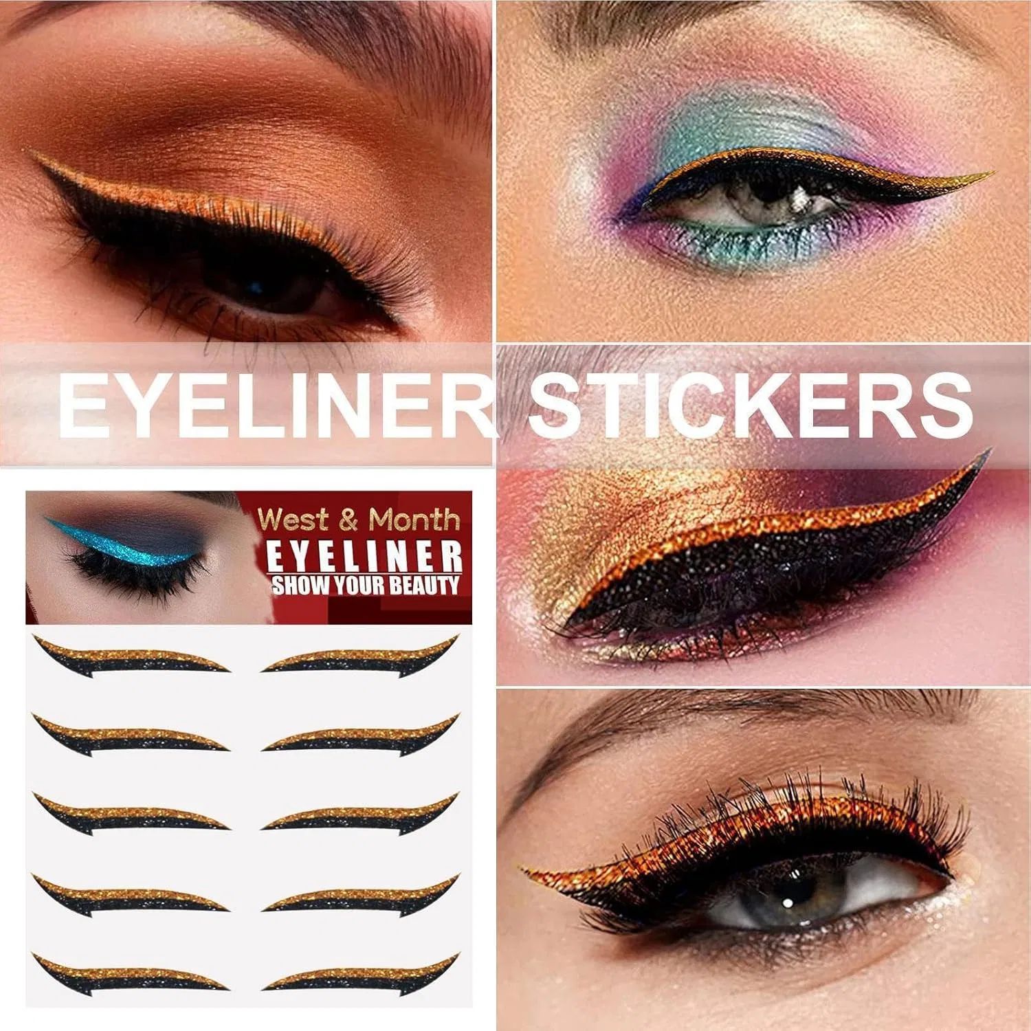 Подводка-стеккер для глаз Glitter Eyeliner Sticker, оранжевый, 5 пар — фото 2