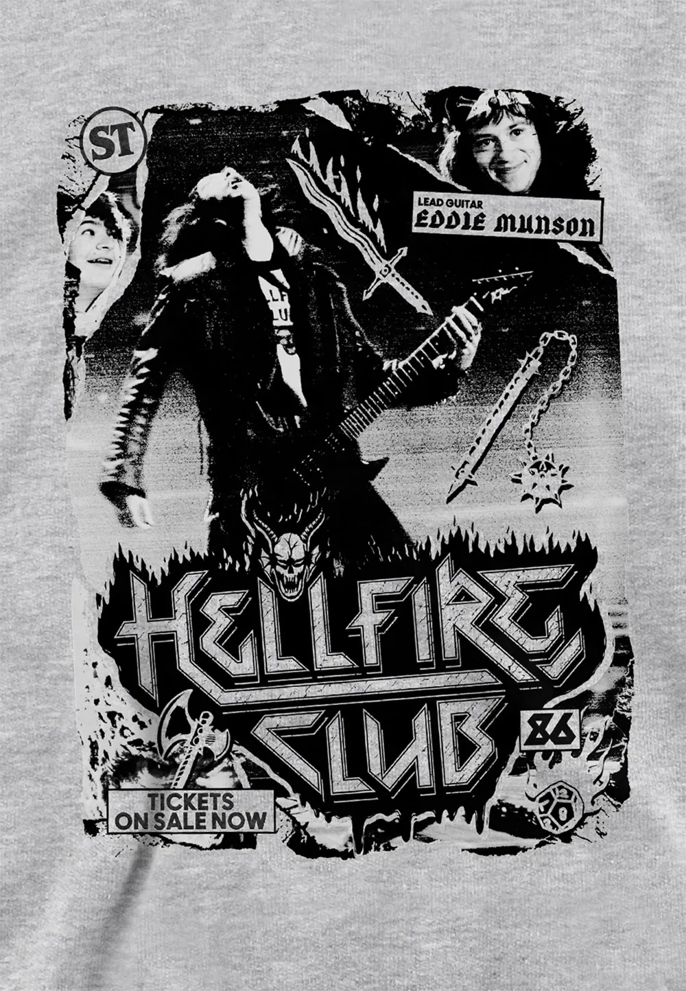 Детский худи с принтом Stranger Things Hellfire Club, серый — фото 2