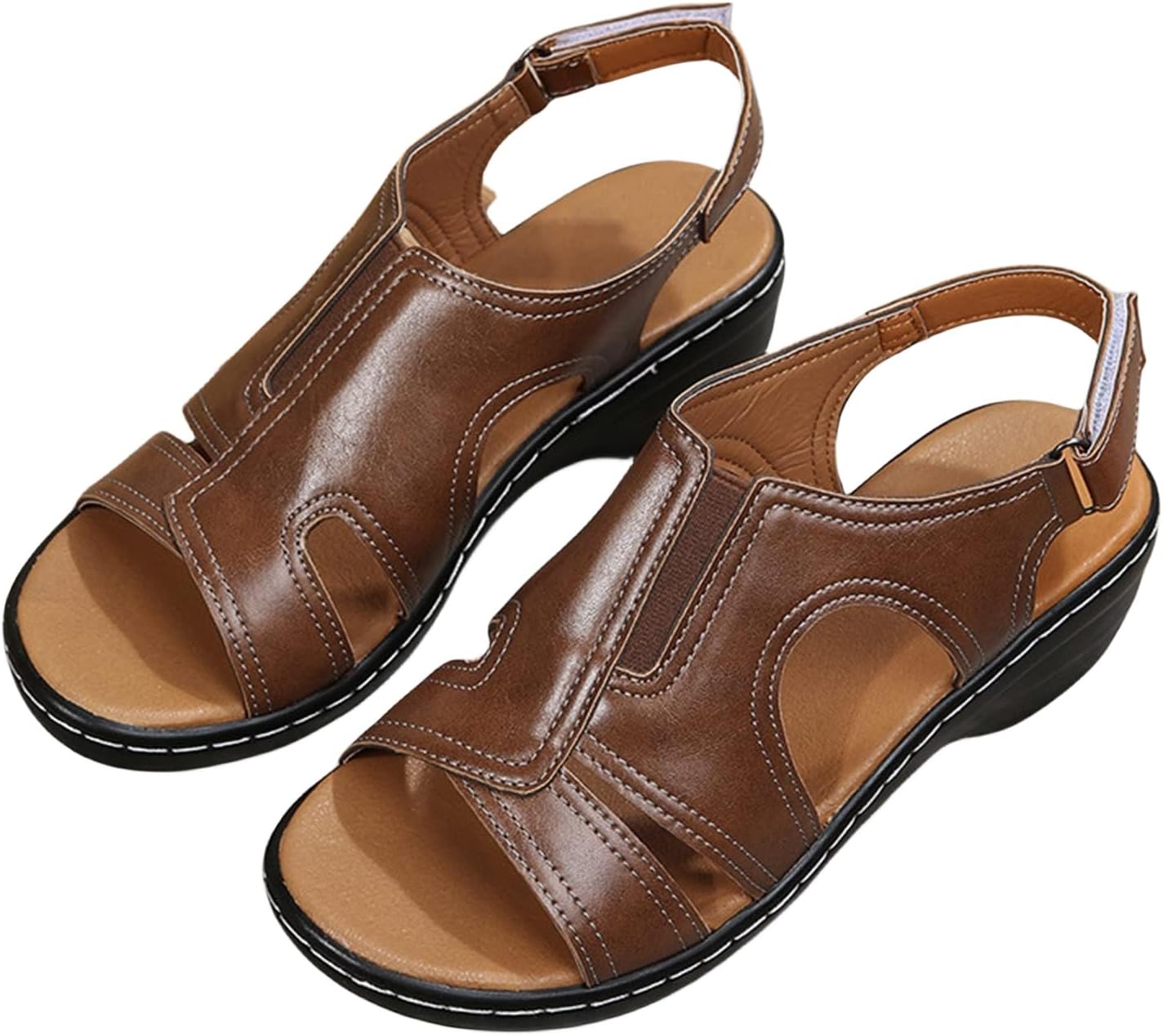 

Женские ортопедические сандалии на танкетке, удобные, на платформе, с широкой застежкой на щиколотке, открытым носком, летние повседневные сандалии для ходьбы с поддержкой свода стопы Generic, коричневый