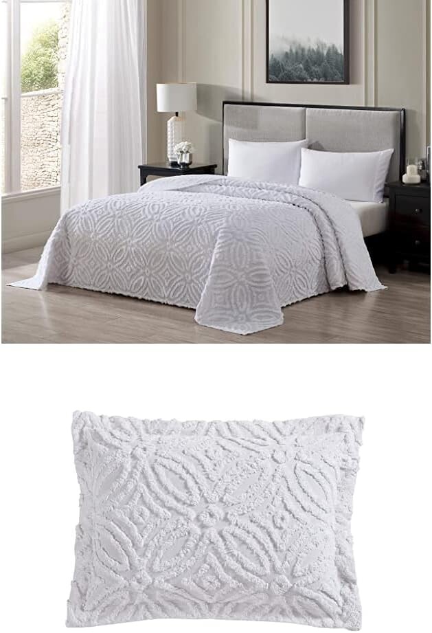 

Beatrice Home Fashions Обручальное кольцо Покрывало из синели, King, Белый + 2 наволочки для подушек из синели для обручальных колец, Стандартный, Белый, White