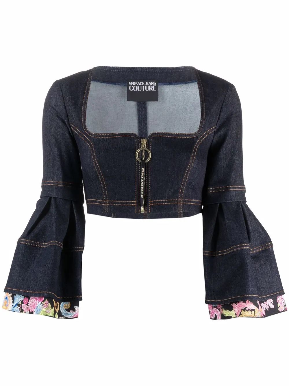 

Укороченный топ с объемными рукавами Versace Jeans Couture, синий