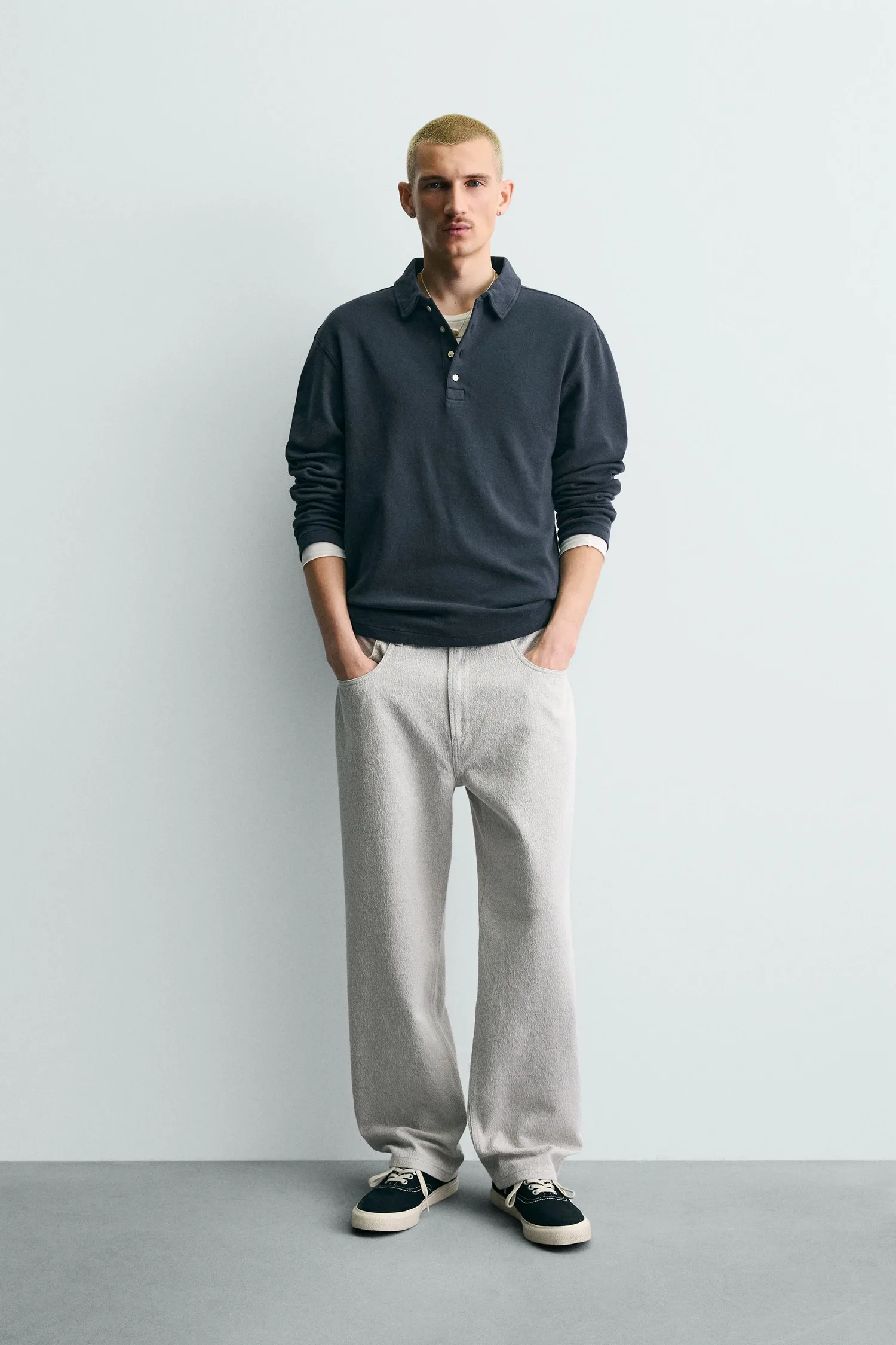 Жаккардовые прямые брюки Zara, серый