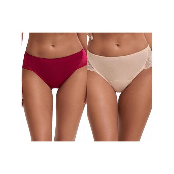 

2 упаковки женских кружевных трусиков мид-вайст с полным покрытием hi-cut, защита от протекания Inspire Chic, Beige Wine Red