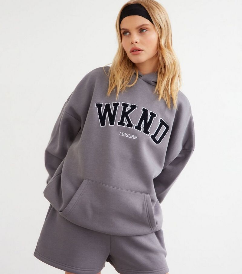 

WKNDGIRL Темно-серый худи с вышитым логотипом WKNDGIRL, темно-серый