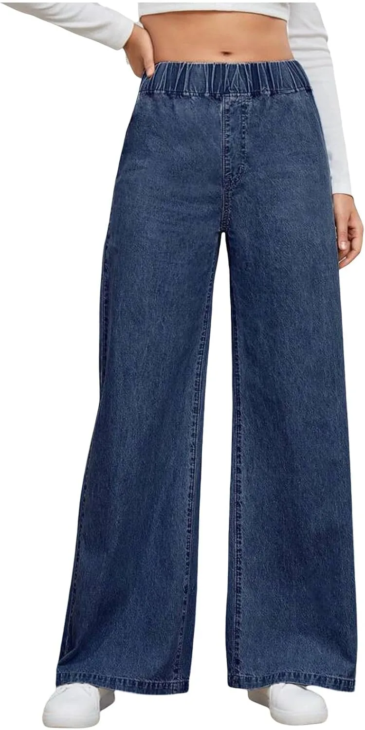 

Женские джинсы wide leg с высокой талией и эластичным поясом