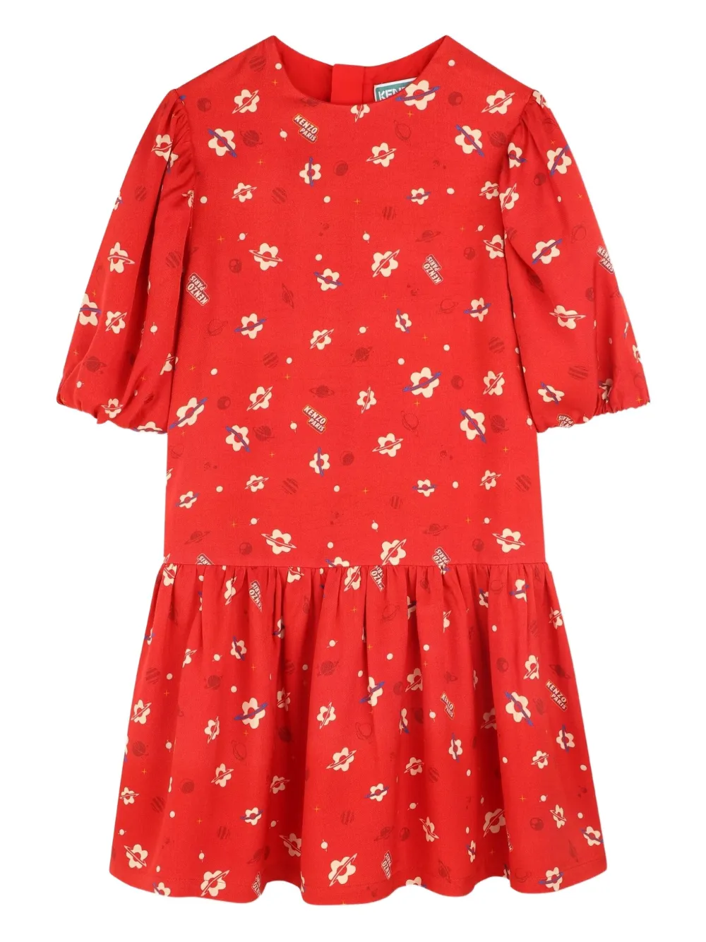 

Платье с принтом и объемными рукавами Kenzo Kids, красный