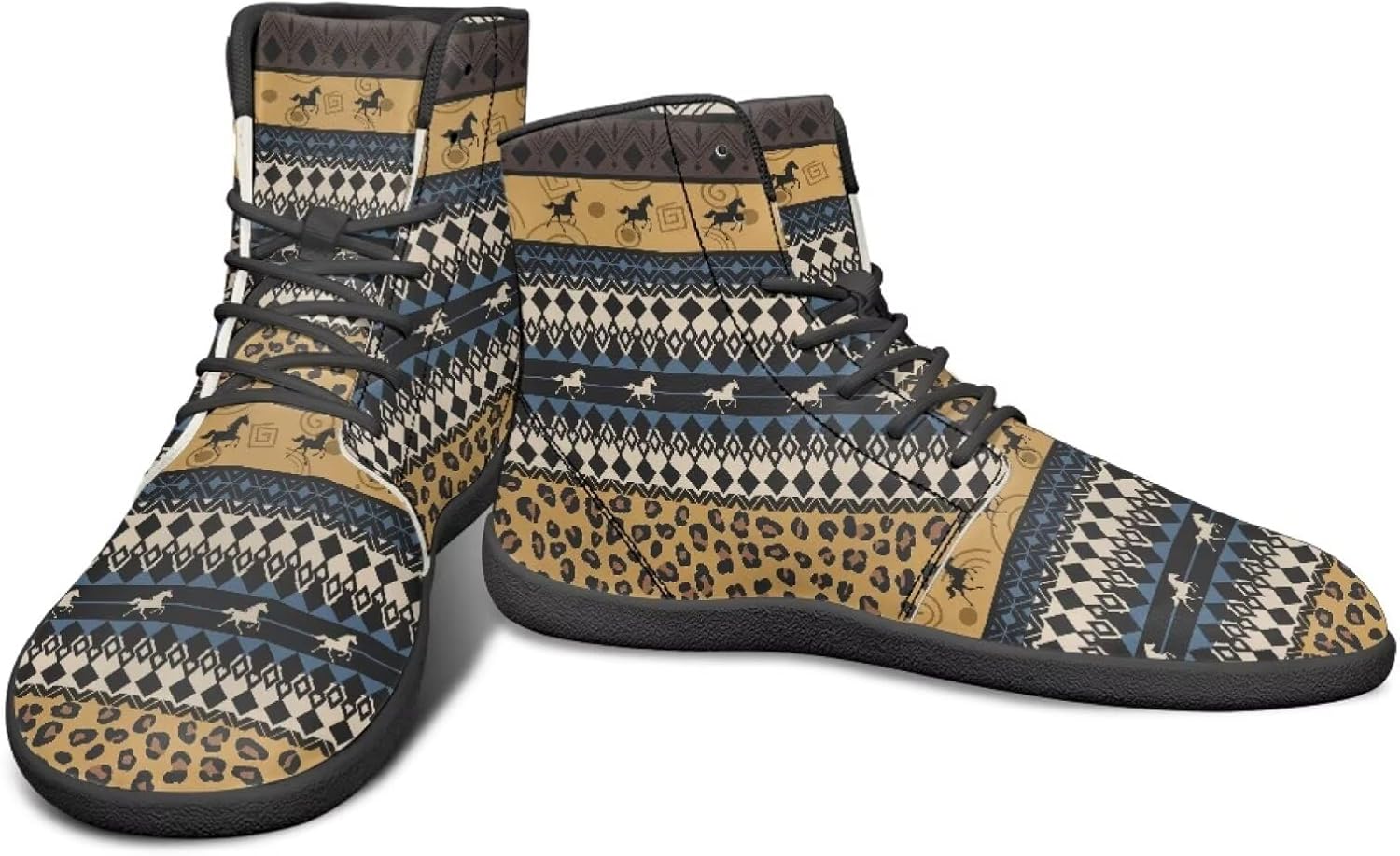 

Мужские кроссовки для бега с высоким верхом и этническим племенным дизайном, обувь для устойчивой стойки, с широкой носочной частью, спортивная и повседневная обувь Watdotory, Ethnic Geometric Aztec Design