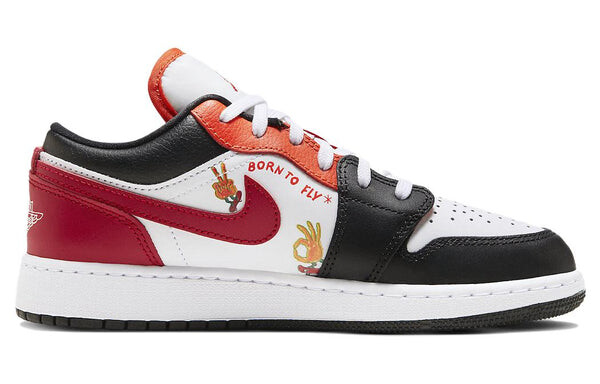 Кроссовки (GS) Air Jordan 1 Low 'Flaming Swoosh - Gym Red', цвет sail/black-white-gym red-team orange-black — фото 2