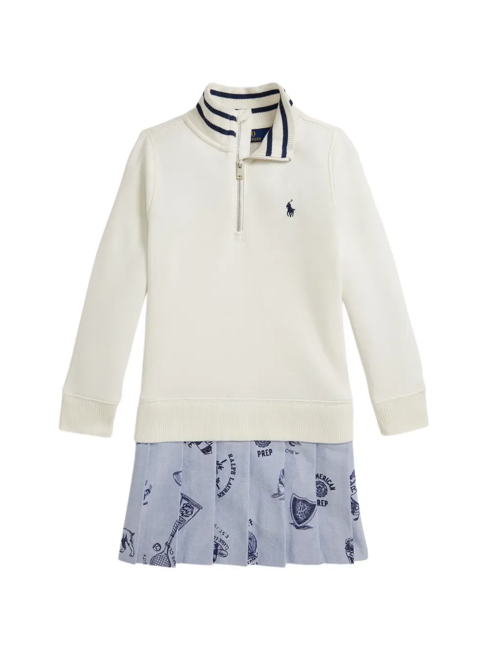 Платье с плиссированной юбкой и молнией до середины груди Polo Ralph Lauren Kids, нейтральный