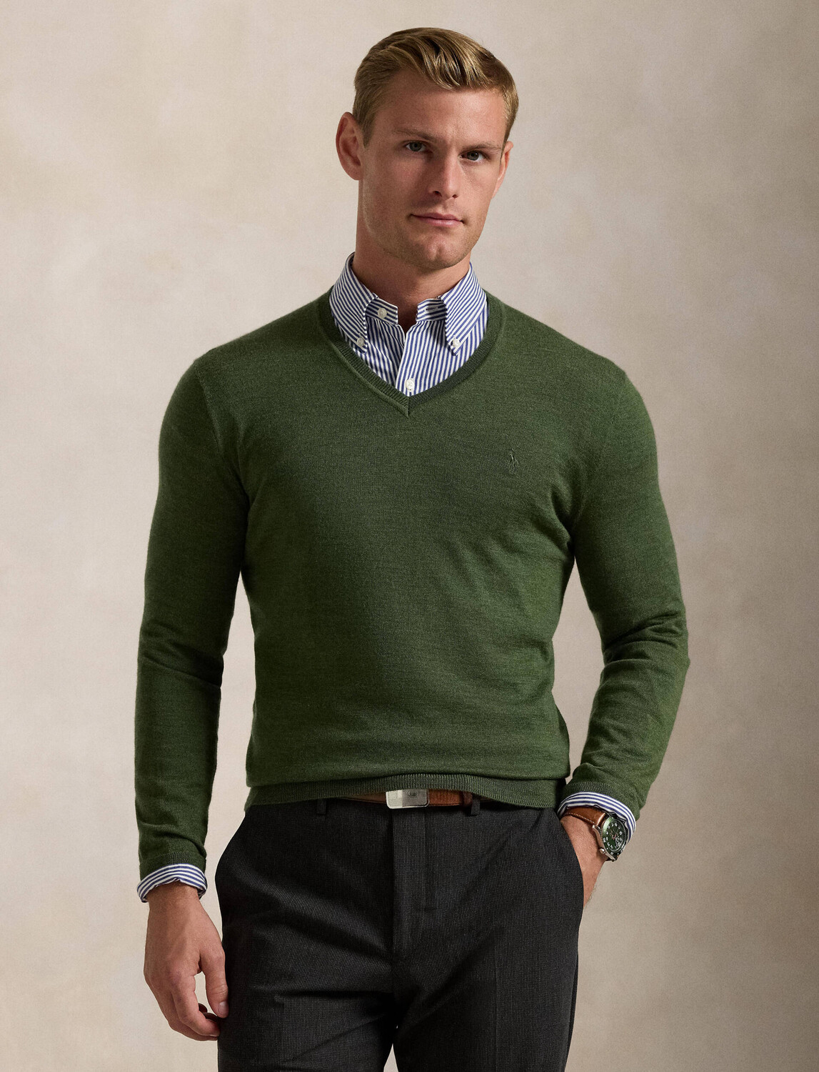 

Свитер из шерсти POLO RALPH LAUREN Slim Fit, зеленый