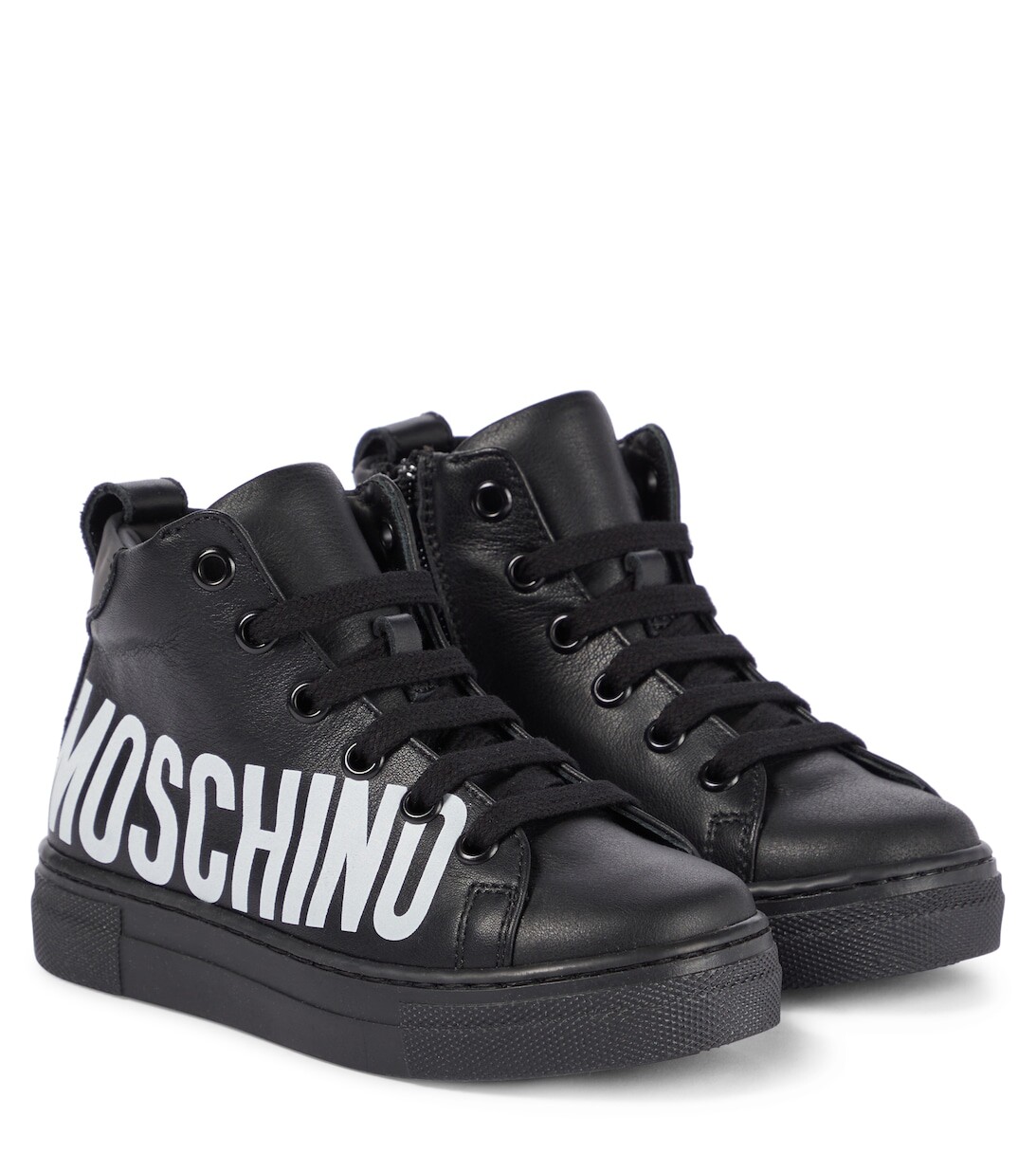 

Кожаные кроссовки с логотипом Moschino, черный