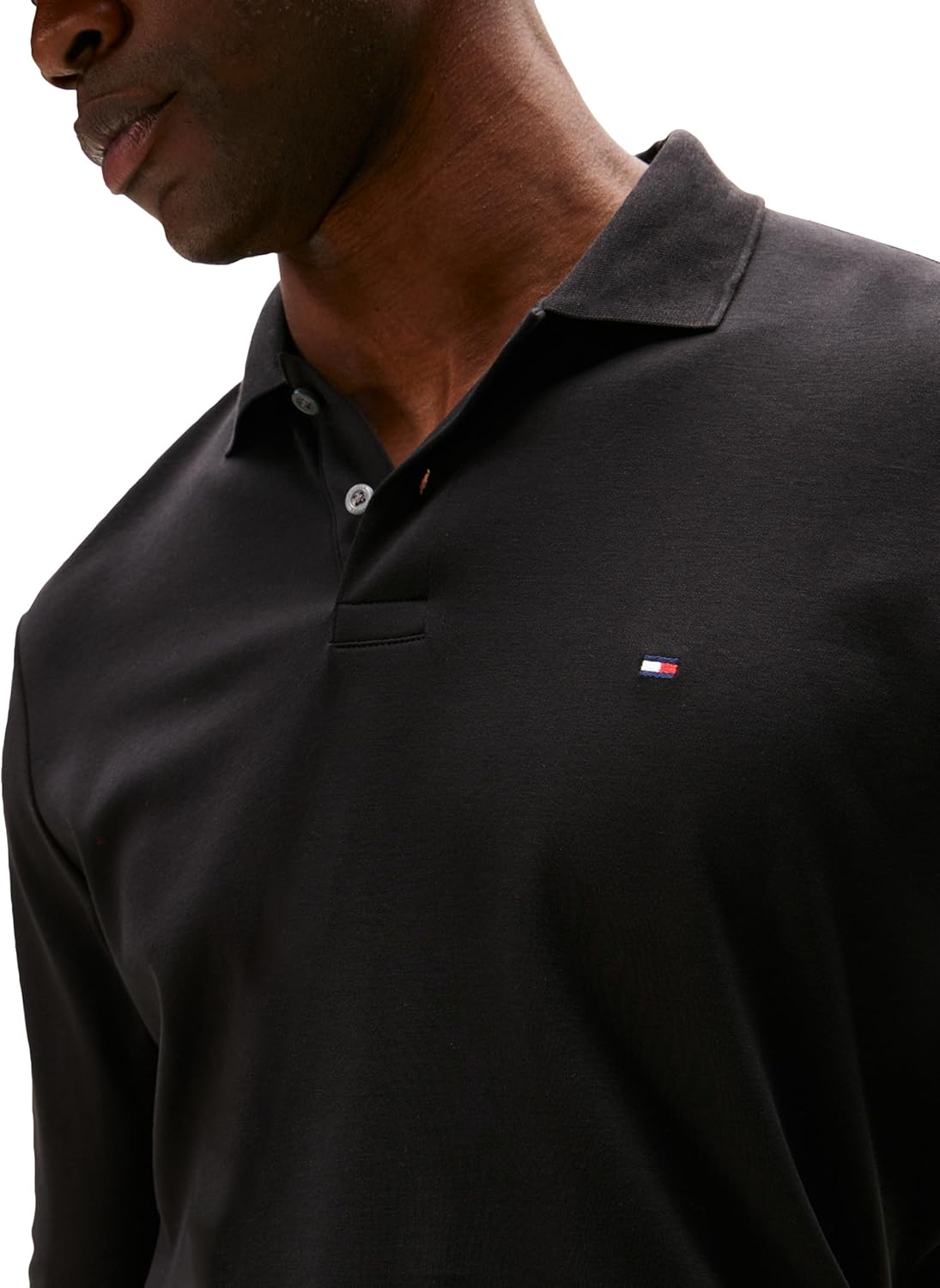 Мужские поло Tommy Hilfiger с длинным рукавом, классического кроя, с отделкой Liquid Cotton, Black — фото 2