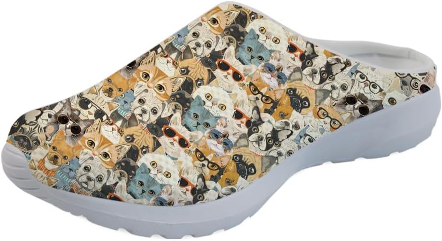 

Садовые сабо Forchrinse Rainbow Cat Star для мужчин и женщин, с поддержкой свода стопы, кроссовки-мюли для дома, работы и спортзала, Funny Cat With Glasses