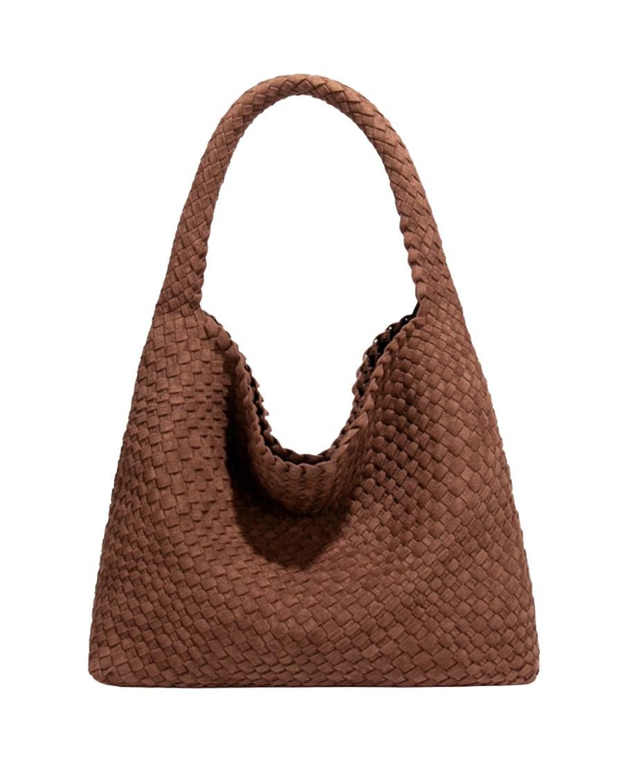 

Большая плетеная сумка-хобо из замши коричневого и кофейного цвета, мягкая, с плетеной текстурой, для женщин, рабочая сумка SUSU, Brown