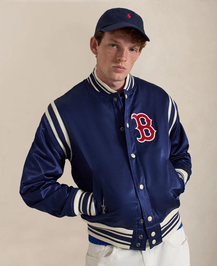 Мужская полосатая ребристая куртка с бейсбольным воротником Polo Ralph Lauren, темно-кобальтовый — фото 2