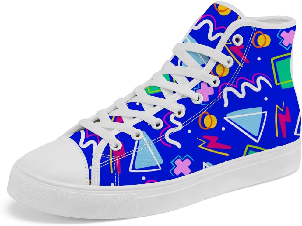 

Высокие кеды из ткани 80-х и 90-х с геометрическим узором, ретро, на шнуровке, повседневная обувь, подарок для мужчин и женщин Chebing, синий