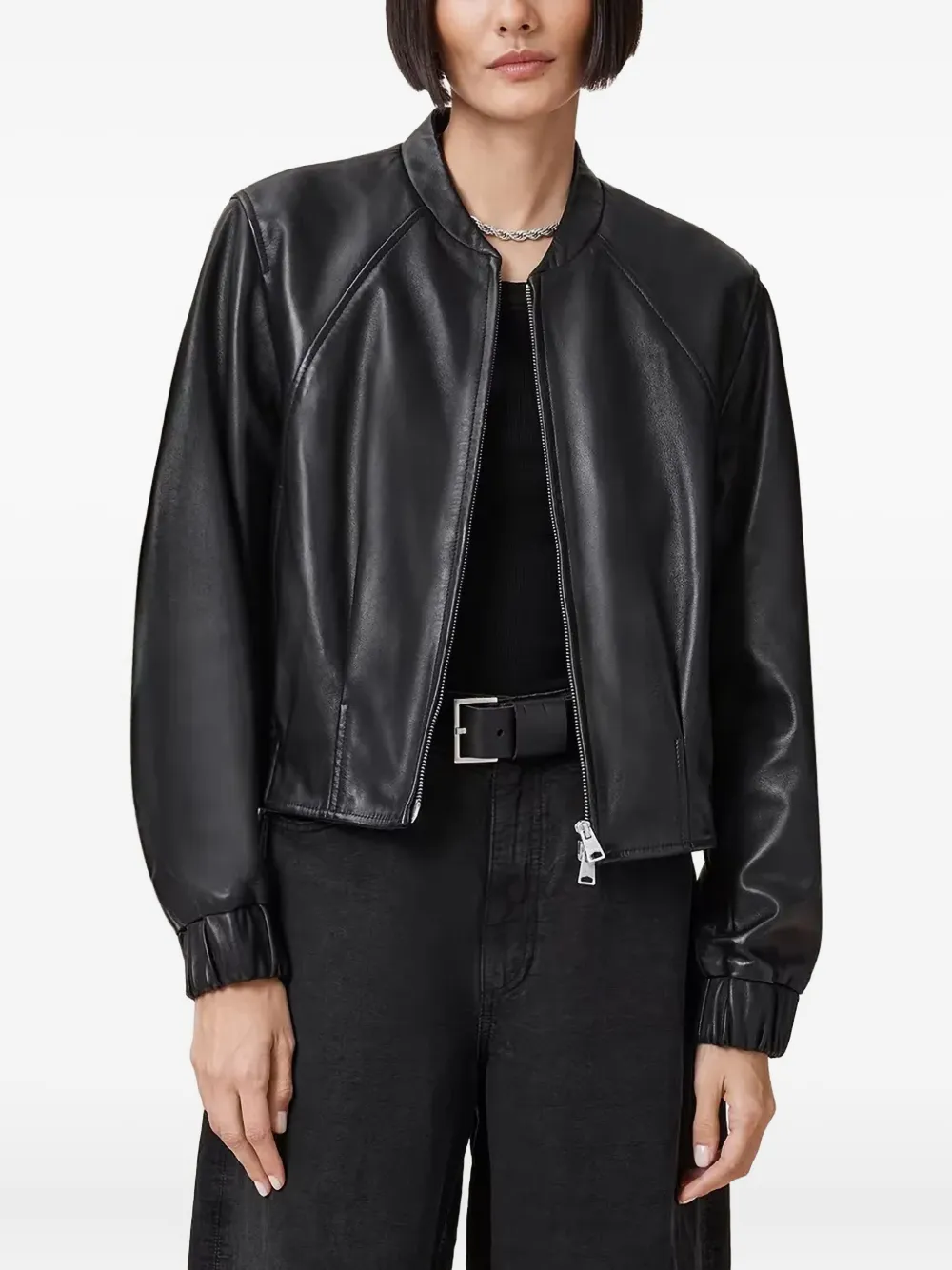 

Кожаная куртка на молнии Allsaints, черный