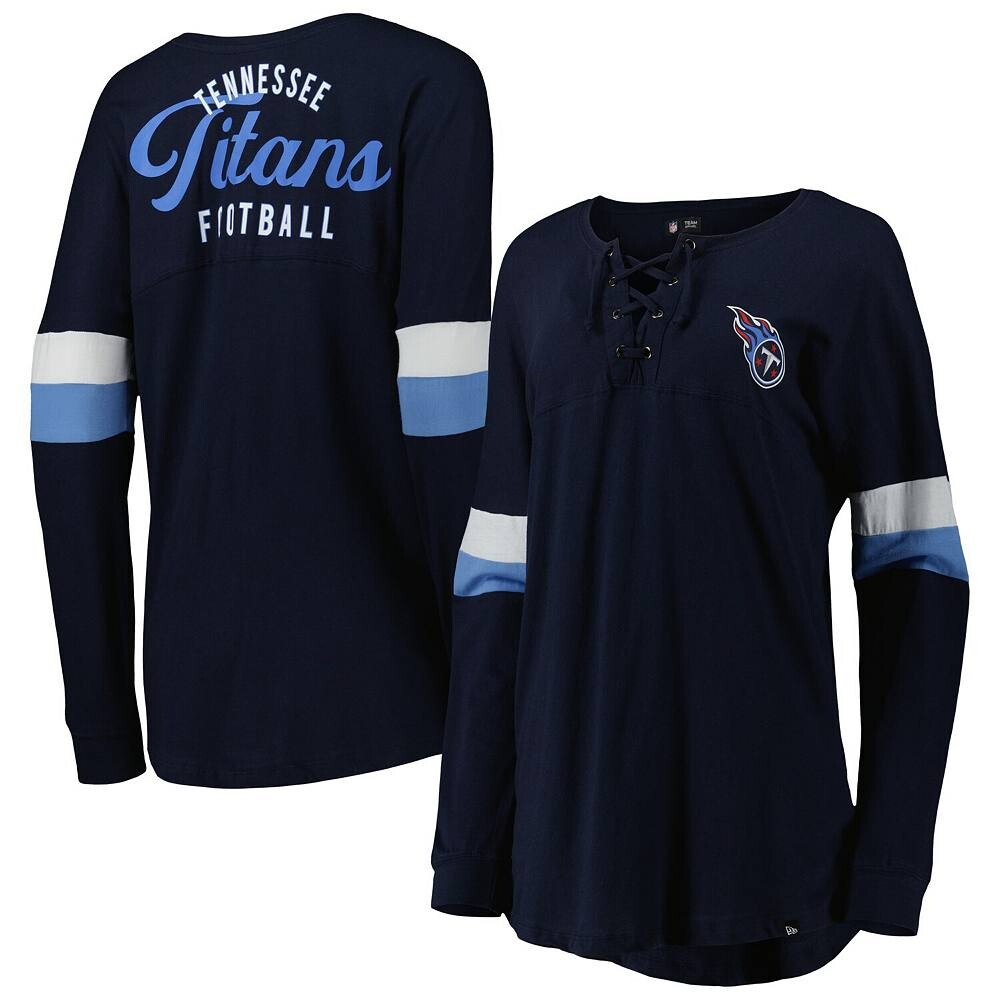 

Женская темно-синяя футболка New Era Tennessee Titans Athletic Varsity, легкая футболка на шнуровке с длинными рукавами, цвет Ttn Navy