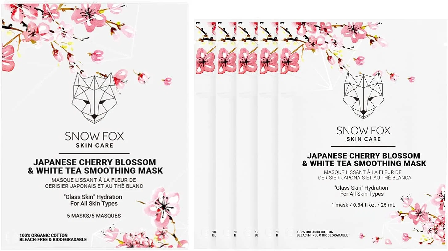 Маска для лица Snow Fox Skin Care — Cherry Blossom & White Tea Smoothing Mask, , увлажняющая, гипоаллергенная