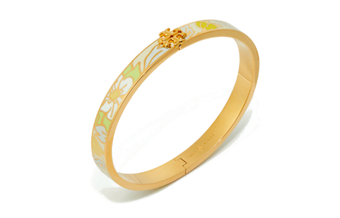 

TORY BURCH Позолоченные латунные браслеты 18K Gold Plated с эмалью и кристаллами, унисекс, цвет gold