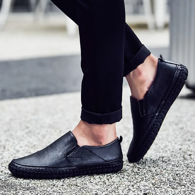 

Мужские повседневные кожаные лоферы без шнурков, туфли для вождения и ходьбы, коричневые мужские лоферы DMGYCK, черный