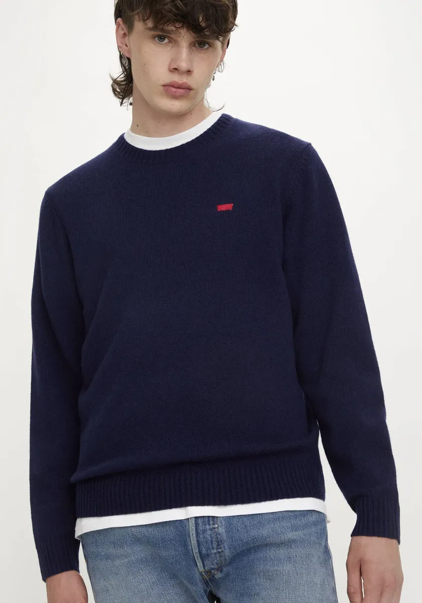 Шерстяной свитер Levi's "ORIGINAL HM SWEATER", классической формы с круглым вырезом, синий — фото 2