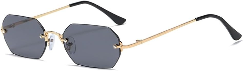 

Прямоугольные солнцезащитные очки без оправы для мужчин, восьмиугольные очки в маленькой металлической оправе для женщин, без оправы, защита от ультрафиолета UV400 WNCKSQ, Gold With Black