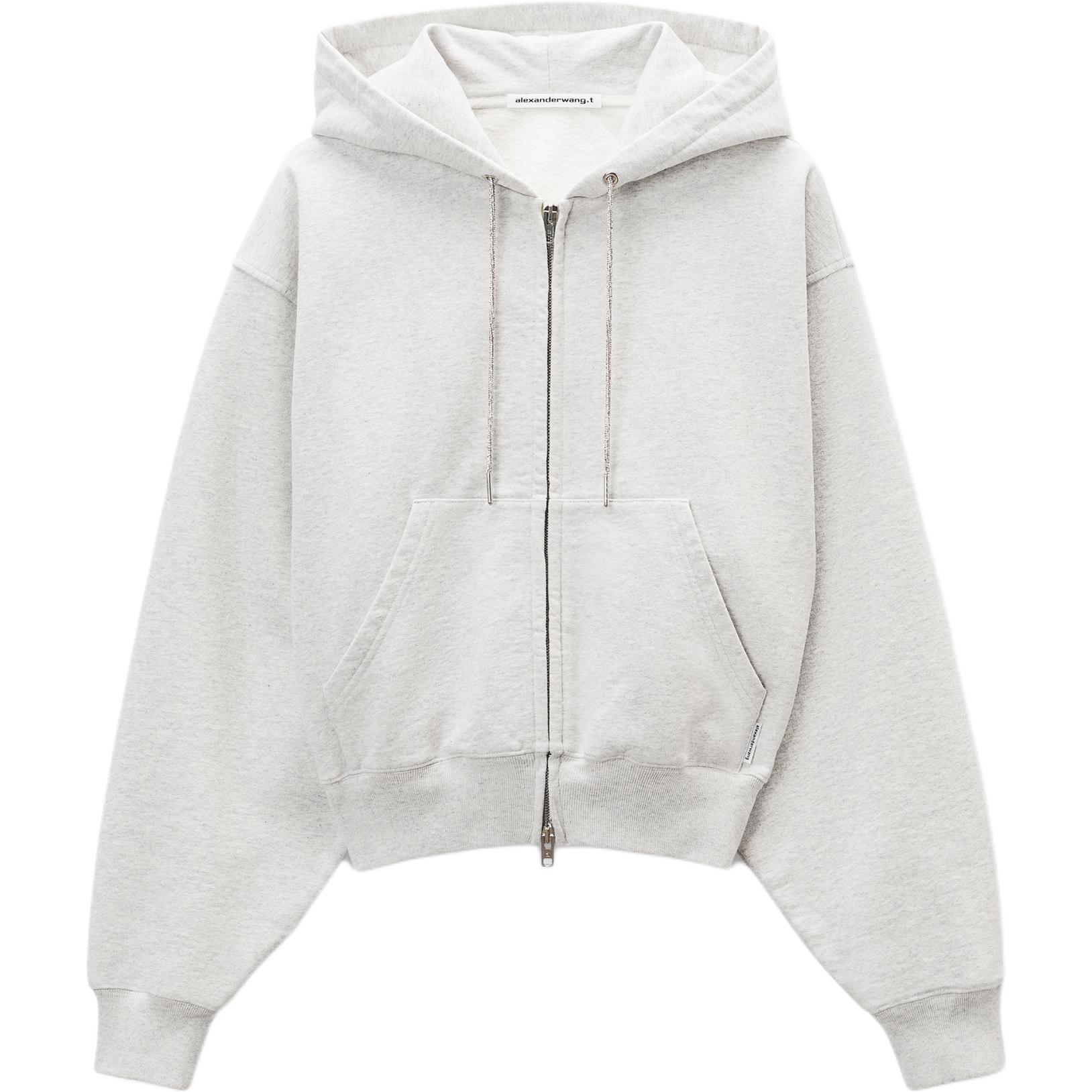 

Худи с застежкой-молнией и шнурком с камнями Alexander Wang, серый