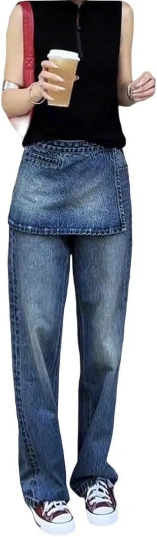 Джинсы, джинсовый фартук, Wide Leg, 9061