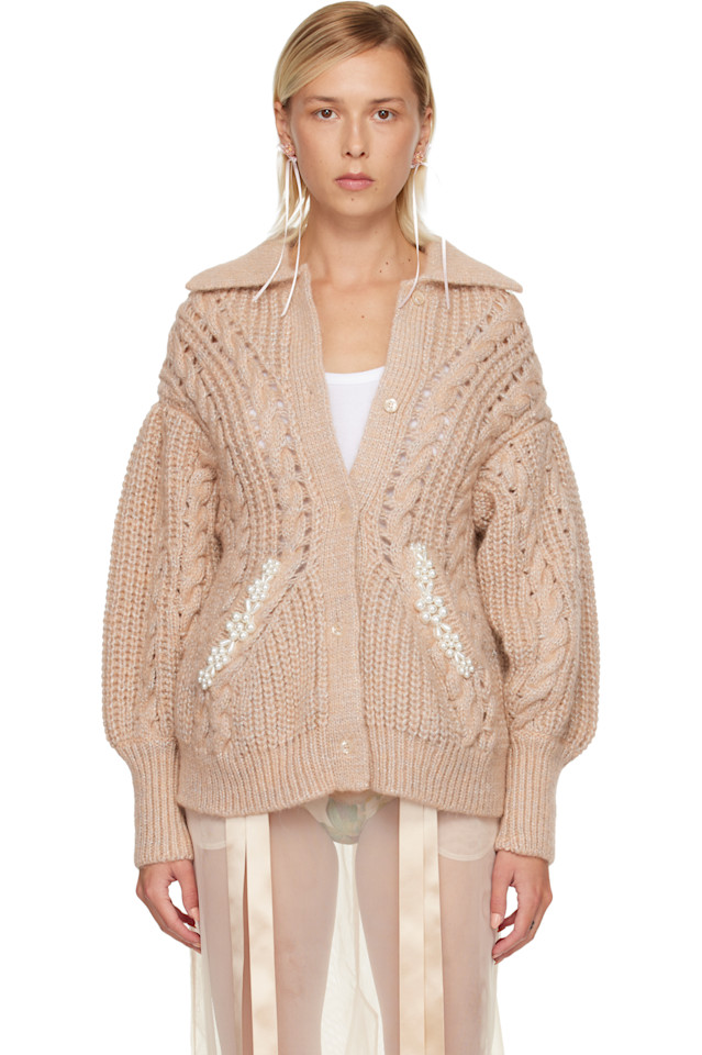 

Simone Rocha Розовый объемный вязаный кардиган