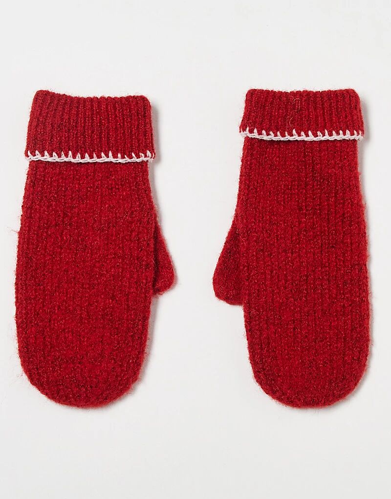 

Шерстяные варежки Miss Selfridge с декоративной отделкой, красного цвета с нежно-розовой строчкой