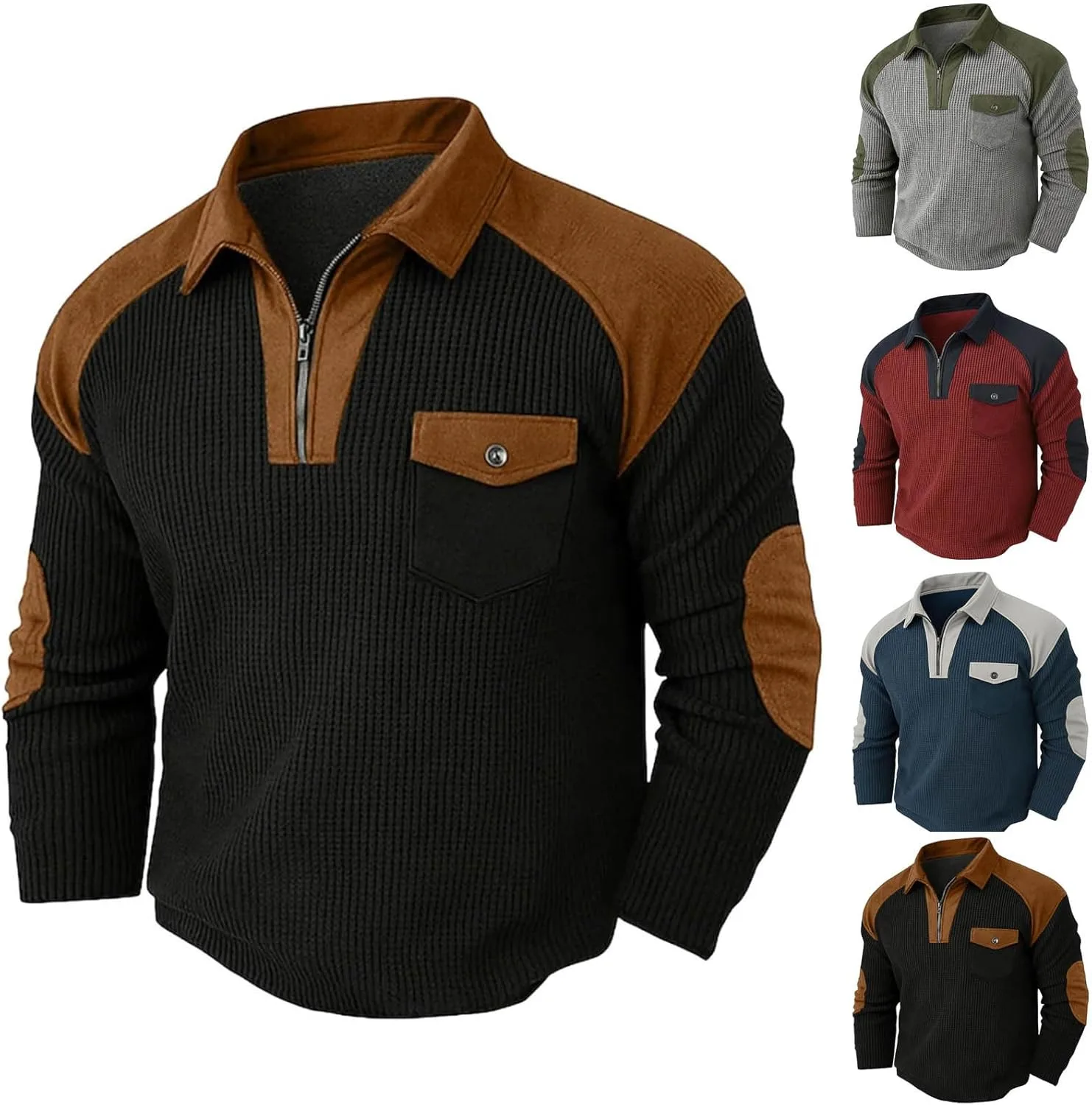 

Футболка-поло 2026 Waffle Knit с воротником-стойкой и длинным рукавом Lmdudan