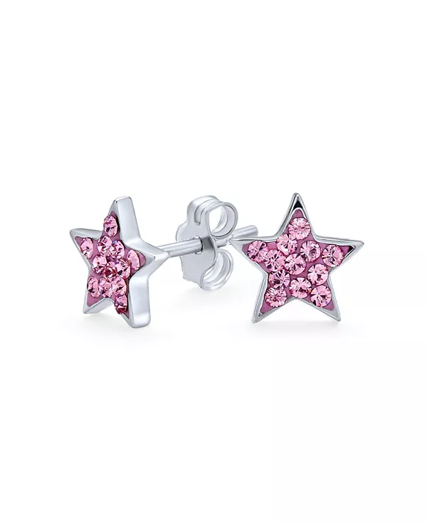 

Серьги-Гвоздики с изображением американской патриотической рок-звезды, сверкающие кристаллы паве, розовые небесные звезды, стерлинговое серебро Bling Jewelry, pink