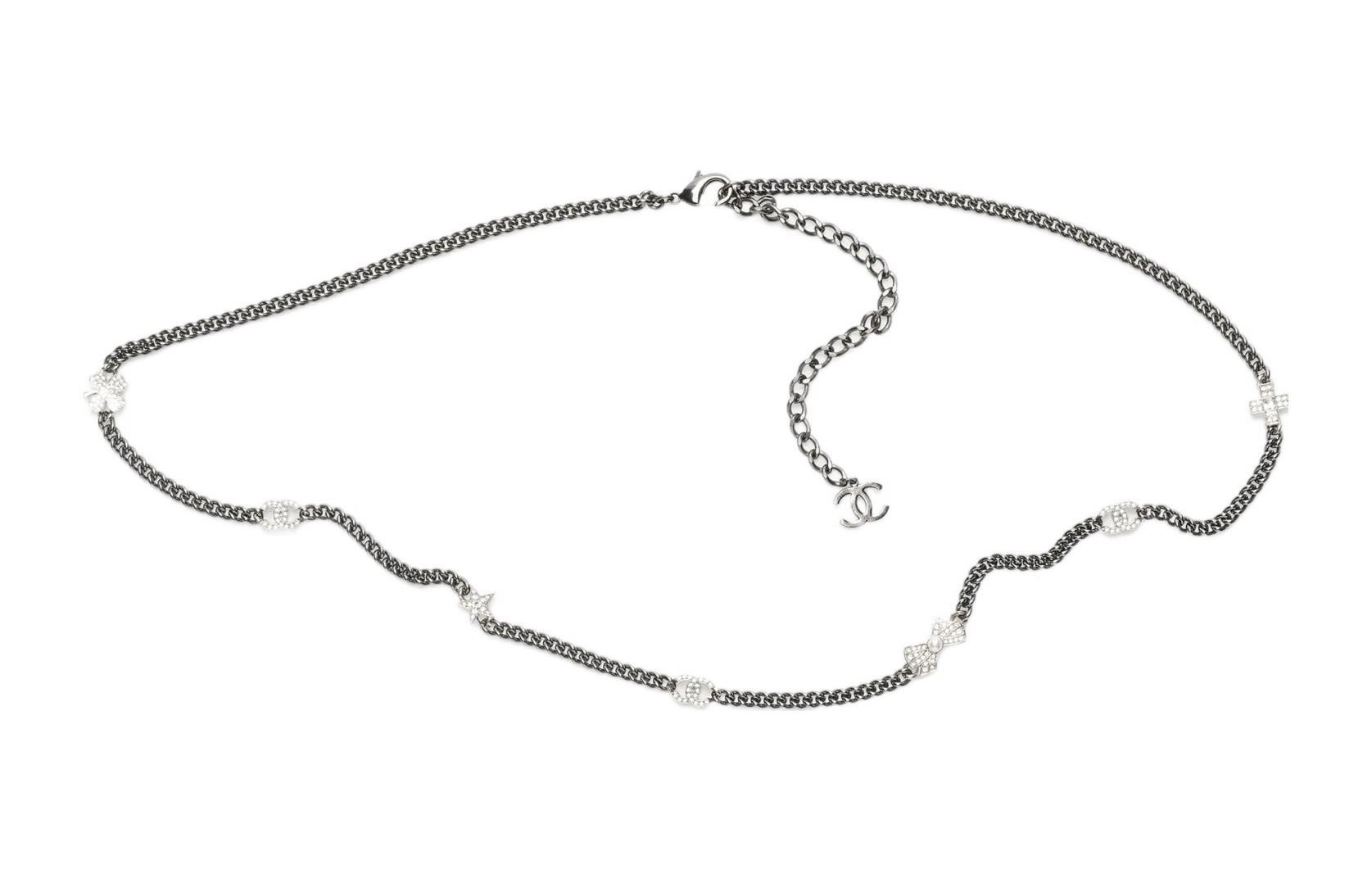 

CHANEL Металлическая цепочка на талию с жемчугом из стекла для женщин, черная