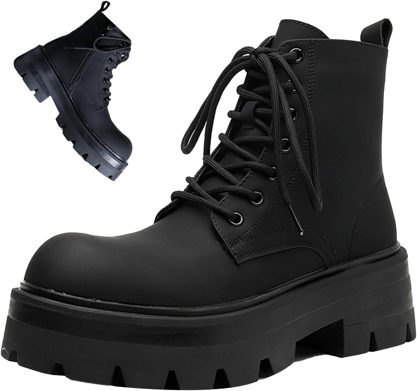 

Мужские черные кожаные мотоботы HNEOWGN с платформой, классические, удобные, водонепроницаемые, с нескользящей подошвой, на молнии, повседневные байкерские ботинки до щиколотки