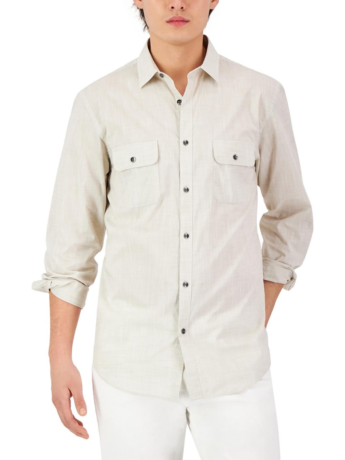 

Мужская рубашка на пуговицах с острым воротником из верескового рисунка Alfani, цвет Brown Rice