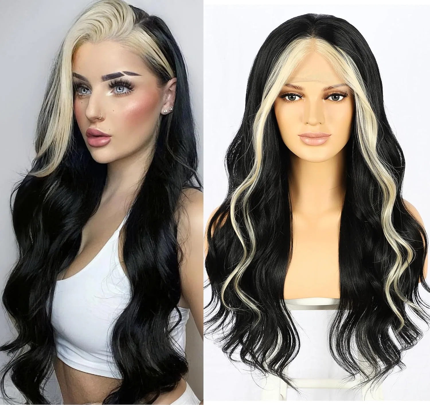 Черный парик Sapphirewigs Lace Front с мелированием, синтетический, волнистый, 13 x 3 Sapphirewigs, Black/613 Blonde