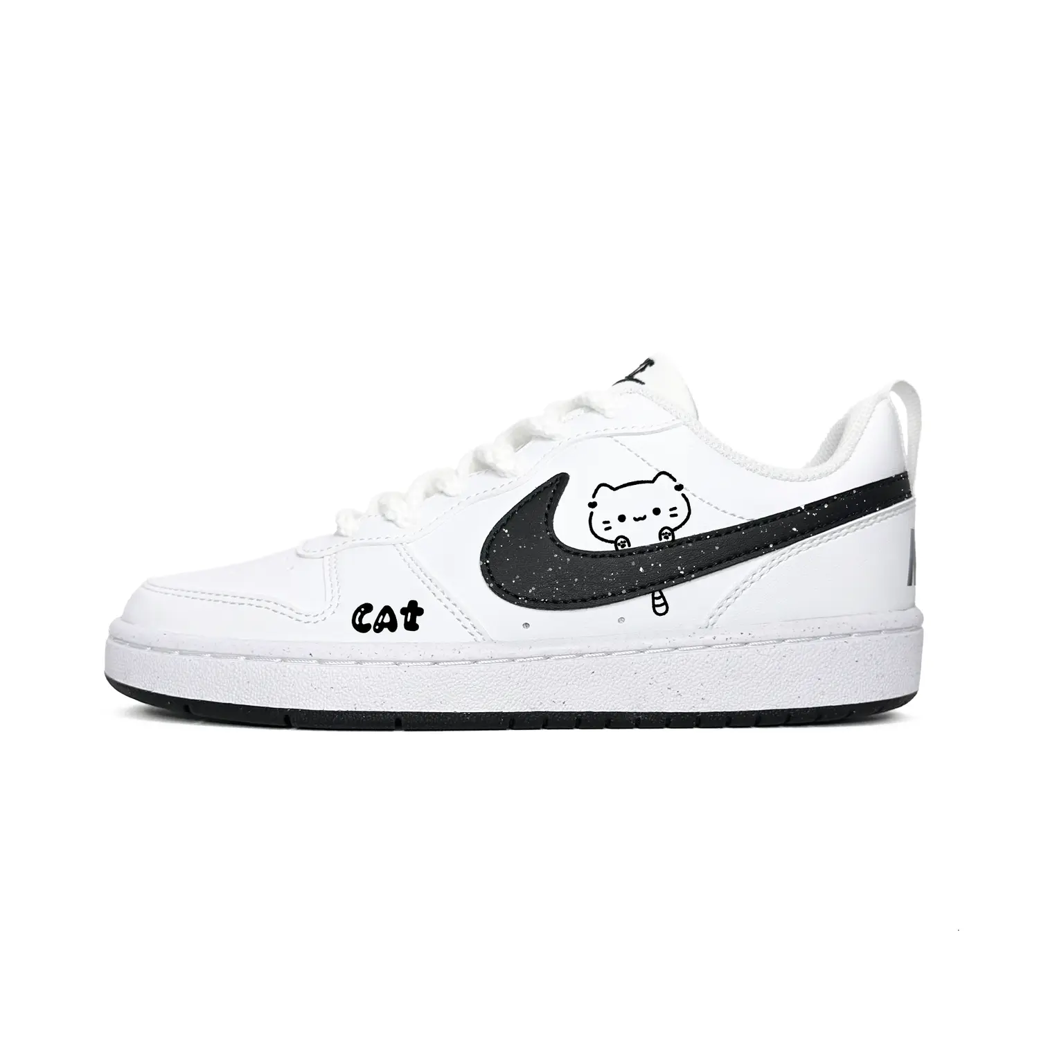 

Nike Court Borough Cats And Cats устойчивые к истиранию низкие кроссовки для скейтбординга черные белые детские