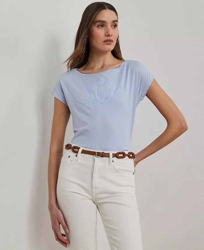 

Женская хлопковая футболка с вышитым логотипом, PXS - XXL Lauren Ralph Lauren, синий